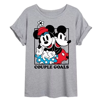 Женская футболка Disney Mickey Minnie Couple Goals оверсайз, меланж‑серая
