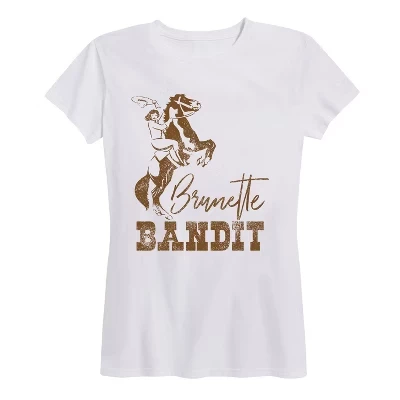 Женская футболка Bandit Cowgirl с коротким рукавом и рисунком брюнетки-бандитки, белая