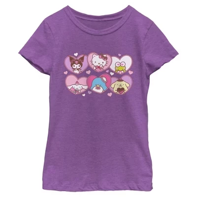 Футболка для девочек Hello Kitty с сердечками, фиолетовая