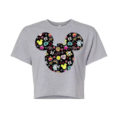 Женская укороченная футболка с рисунками Микки и Минни Дудлс heather grey