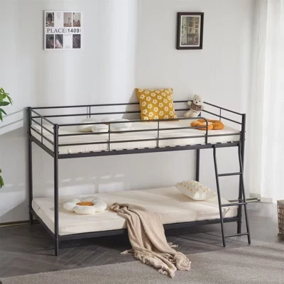 Белая металлическая двухъярусная кровать Twin Size для детей, подростков и взрослых, Сверхпрочная металлическая двухъярусная кровать с лестницей черного цвета