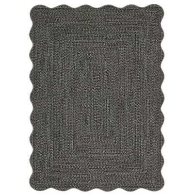 Моющийся коврик из коллекции Imitation Braided Collection - Коврик с фестонами, нескользящий, устойчивый к пятнам, для гостиной, спальни, столовой (1 шт.) серый