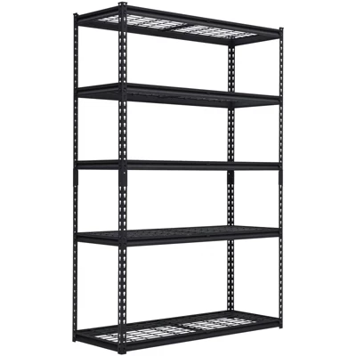 5-Tier Garage Shelving Rack – Industrial Metal Storage Shelf – Adjustable, 2500 lbs Capacity, Steel Wire, Utility for Garage, Basement, Warehouse black