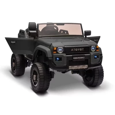 24v Ride On Toys для больших детей - Лицензированный 2-местный автомобиль Toyota с дистанционным управлением, переключателем 4WD / 2WD, светодиодными фарами, Bluetooth и лопатой - Сертифицированный ASTM / CPSIA черный