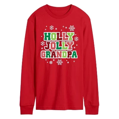 Мужская футболка с длинным рукавом Holly Jolly Grandpa с рисунком, красная
