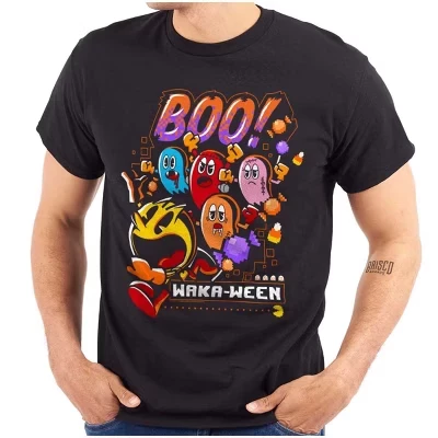 Футболка с рисунком PACMAN Halloween Ghosts Boo Waka-Ween для мужчин или женщин Brisco Brands черная
