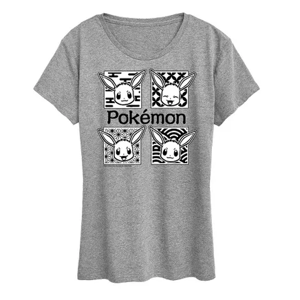 Женская футболка с коротким рукавом и графическим рисунком Eevee - Pokémon - Wagara Grid heather grey