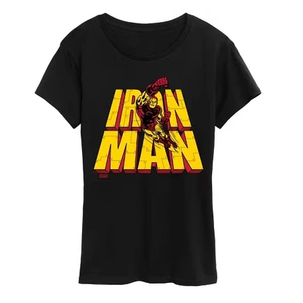 Женская футболка с надписью Iron Man Stacked Name Оверсайз с коротким рукавом и графическим рисунком черного цвета