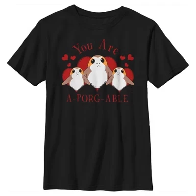 Футболка для мальчиков на День святого Валентина You Are A-Porg-Able черного цвета
