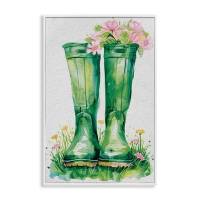 Весенние цветы, зеленые дождевики в обрамлении Giclee Art coastal white