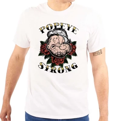 Футболка с сильной татуировкой Popeye the Sailor Man для мужчин или женщин белого цвета с лицензией