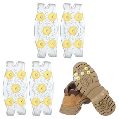 Non-Slip Abrasion Climbing Hiking Ice Grippers Spike with 5 Steels 2 Pcs transparent