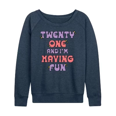 Женская футболка Twenty One Having Fun из легкого французского махрового материала с широким вырезом и длинным рукавом цвета Хизер индиго.