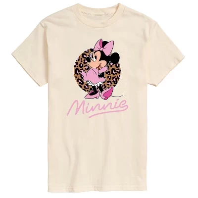 Мужская футболка кремового цвета с леопардовым принтом и логотипом Minnie Mouse с коротким рукавом и графическим рисунком