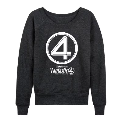 Женская футболка с логотипом Fantastic Four Circle, легкая французская махровая рубашка с широким вырезом и длинным рукавом, с графическим рисунком heather charcoal