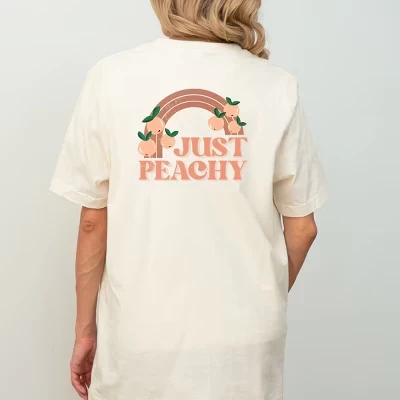Кремовая футболка с коротким рукавом в стиле Just Peachy Rainbow спереди и сзади