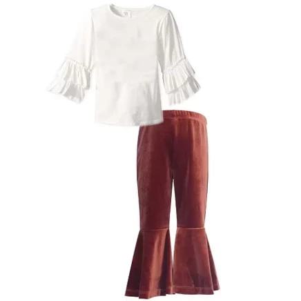 Bell Ruffle Top and Velvet Bell Bottom Pant Set l (10-12)