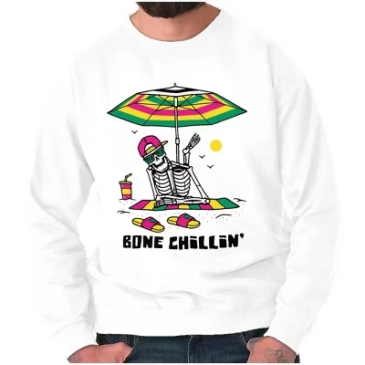 Забавная пляжная толстовка Skeleton Bone Chillin для мужчин или женщин белого цвета