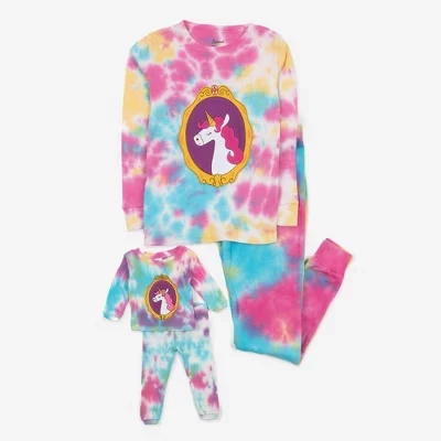 Хлопковая пижама для девочки и куклы в тон - классические принты tie dye unicorn rainbow