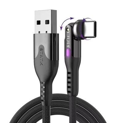 Кабель для зарядки STATIK PowerPivot с 360-градусной нейлоновой оплеткой USB-A - USB-C - Черный