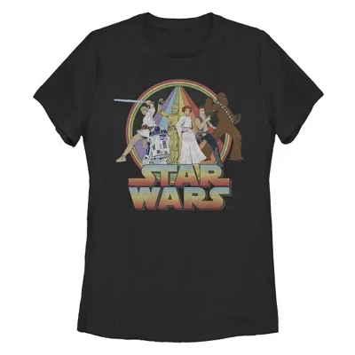 Женская футболка : A New Hope Distressed Rainbow Cast, черная