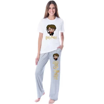 Harry Potter Womens' Wizarding World Chibi Character Sleep Pajama Set Multicolored multicolored