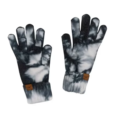 Женские мягкие теплые перчатки с манжетами в стиле Tie Dye из двойного трикотажа в рубчик черного цвета