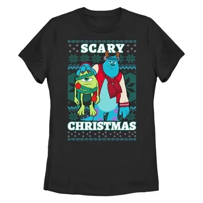 Женская футболка Disney Monsters Inc. Страшная рождественская футболка Майка и Салли, черная