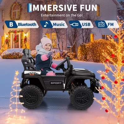 24V Ride On Toys для больших детей, 2-местный удлиненный электромобиль, Детские электромобили с дистанционным управлением, Регулируемый кузов, Музыка, 3 скорости, черный