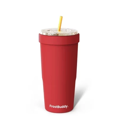 Изолированный подстаканник FrostBuddy To-Go Buddy | Подходит для всех размеров горячих и холодных чашек | Стакан из нержавеющей стали емкостью 32 унции, малиновый