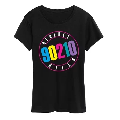 Женская - Beverly Hills 90210 - Футболка с коротким рукавом и крупным цветным логотипом, черная