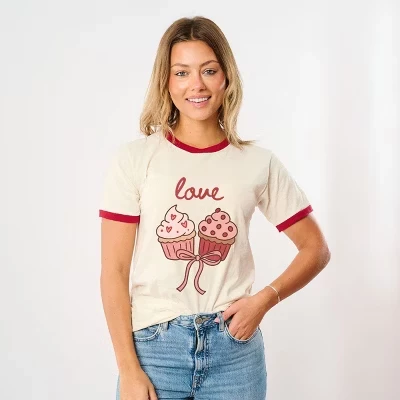 Кокетка с надписью Love Cursive Cupcakes Coquette - женская футболка с рисунком Рингера