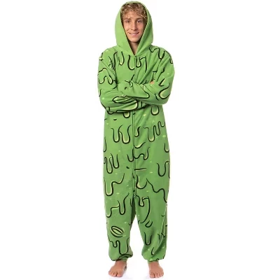 Мужской флисовый цельный костюм Union Suit с капюшоном, пижамный костюм slimer