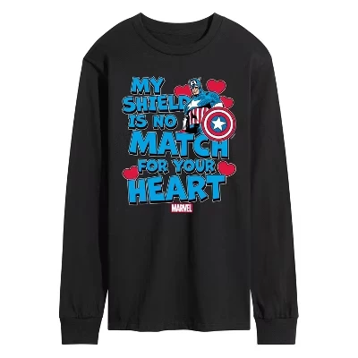 Мужская футболка Captain America My Shield Valentine с длинным рукавом и графическим рисунком, черная