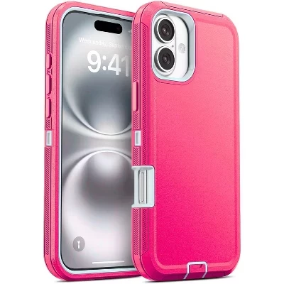 Чехол, совместимый с iPhone 16 Plus - Трехслойная сверхпрочная защита розового цвета