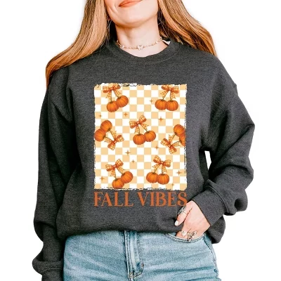 Свитшот с тыквами в клетку Fall Vibes из темного вереска