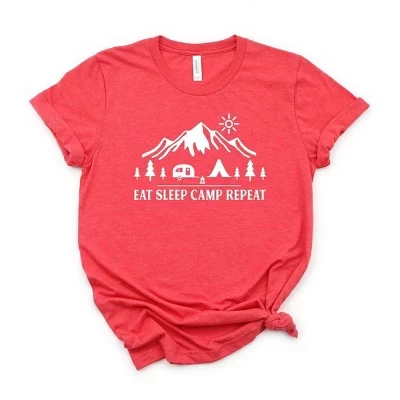Женская футболка Eat Sleep Camp Repeat с коротким рукавом и графическим принтом