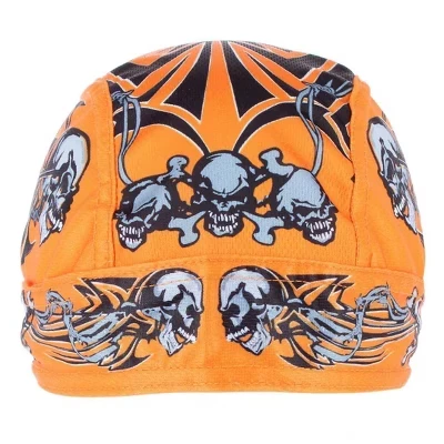 Men's Orange Biker Skull Cap by Wootie orange