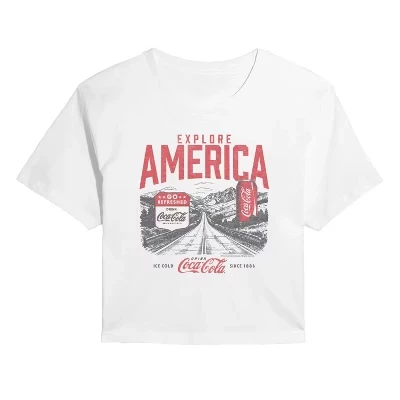 Женская укороченная футболка с рисунком Explore America Coke, белая