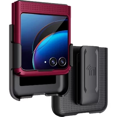 Комбинированный чехол для Motorola RAZR+ 2023 (RAZR PLUS) - Сочетание тонкого чехла и кобуры с зажимом для ремня пурпурного цвета