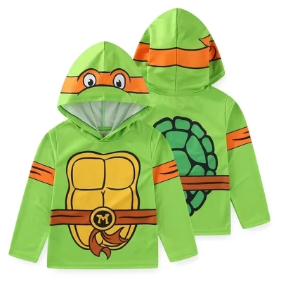 Футболка с капюшоном и длинными рукавами для мальчиков Nickelodeon TMNT Michelangelo для больших детей оранжевого цвета