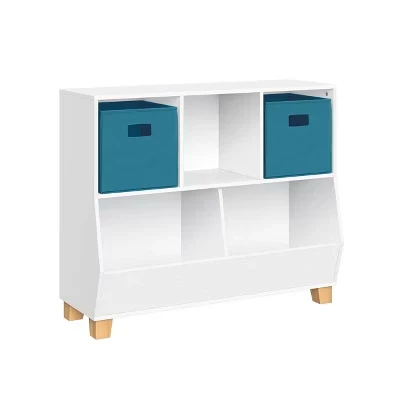 Детская игровая комната RiverRidge Kids' CatchAll Playroom 35-дюймовый органайзер для хранения игрушек с 3 ячейками и 2 отделениями для хранения Белый с 2 тканевыми корзинами бирюзовый