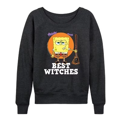 Женская рубашка Best Witches из легкой французской махровой ткани с широким вырезом и длинным рукавом с графическим рисунком heather charcoal