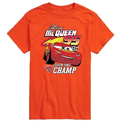 Мужская футболка с коротким рукавом и рисунком семикратного чемпиона Lightning McQueen 95, оранжевая