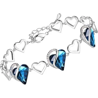 Изящный браслет с натуральным камнем из серебра Infinity Heart, регулируемый 09a-сентябрь-бермудский сапфирово-голубой