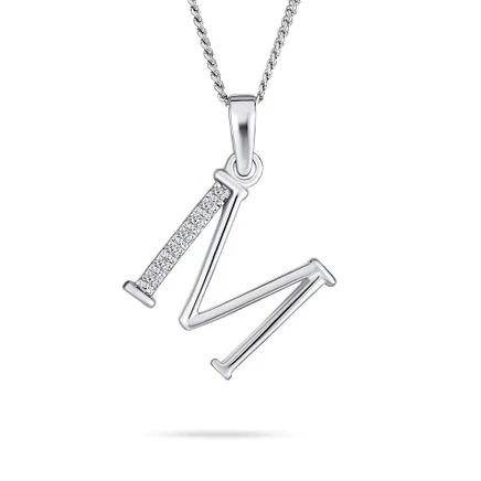 Колье Bling Jewelry с подвеской M и фианитами, серебристое