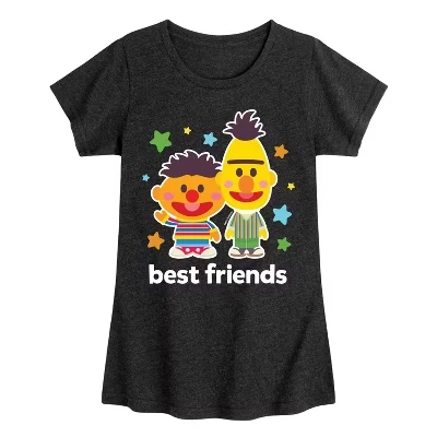 Best Friends Bert Ernie-Приталенная футболка с коротким рукавом и рисунком для девочек Приталенная футболка с коротким рукавом и рисунком для девочек
