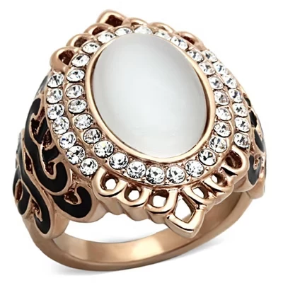 Кольцо из нержавеющей стали IP Rose Gold с белым синтетическим кошачьим глазом – Женское кольцо, размер 5-10