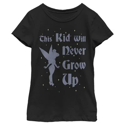 Футболка для девочек Peter Pan Never Grow Up, черная