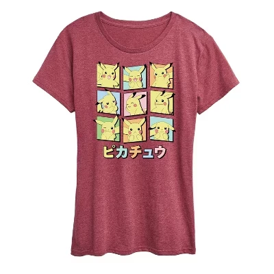 Женская футболка Pokémon Pikachu Expression Grid, бордовая